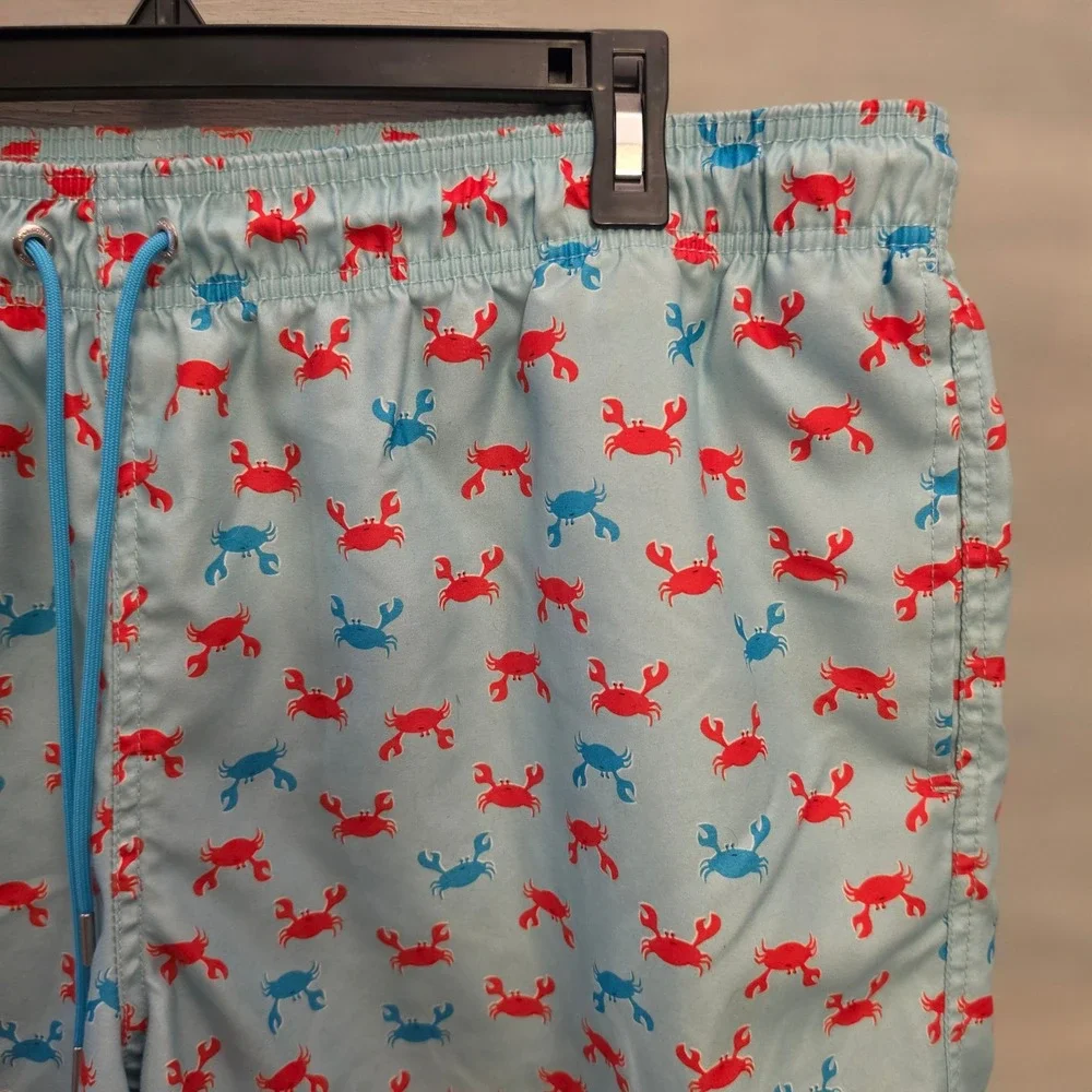 Land's End Men's Light Blue Multicolor Crab Print Swim Trunks Size XXL(44-46) GC